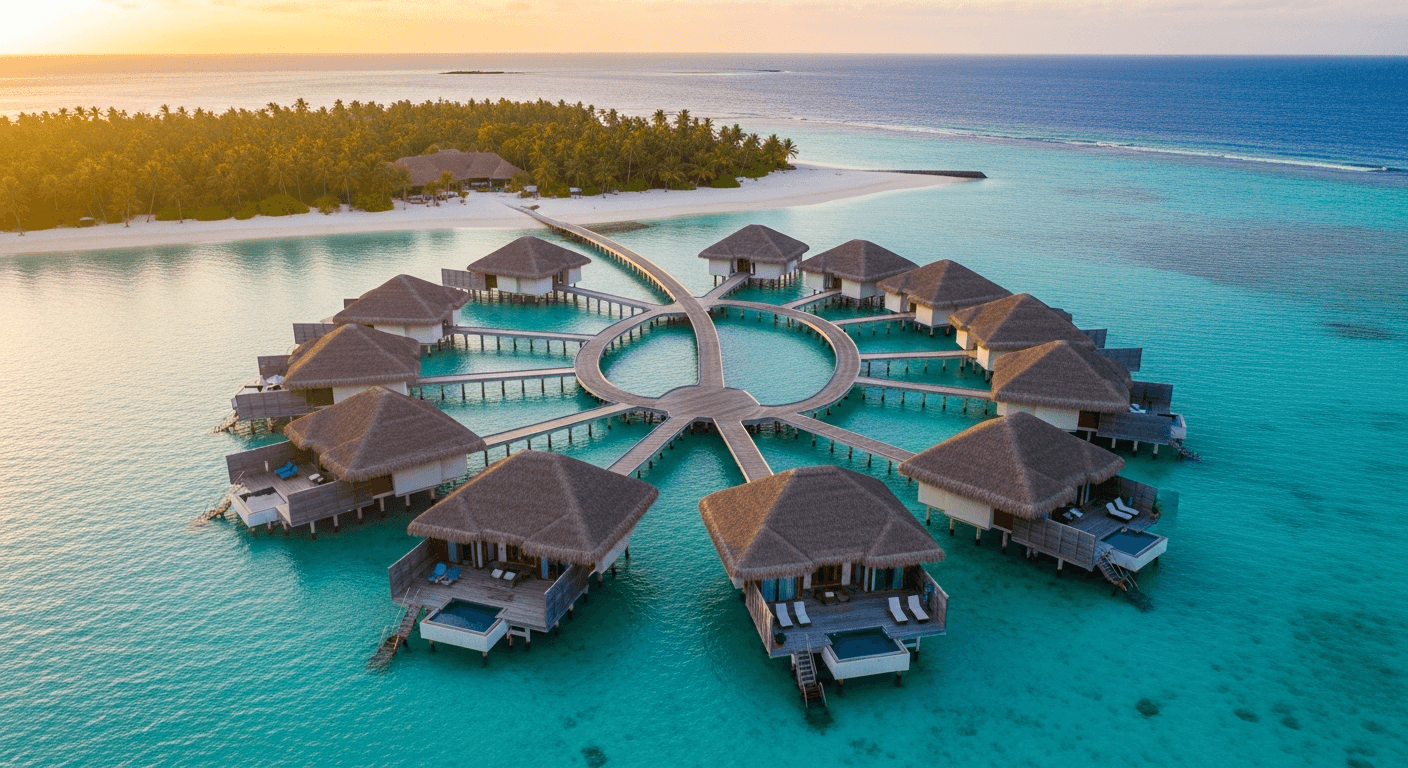 Maldives luxury resort aerial view
